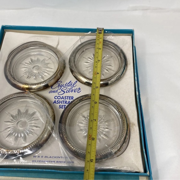 VINTAGE CRYSTAL & SILVER COASTER ASHTRAY SET BY W & S BLACKINTON COMPANY - Picture 5 of 5